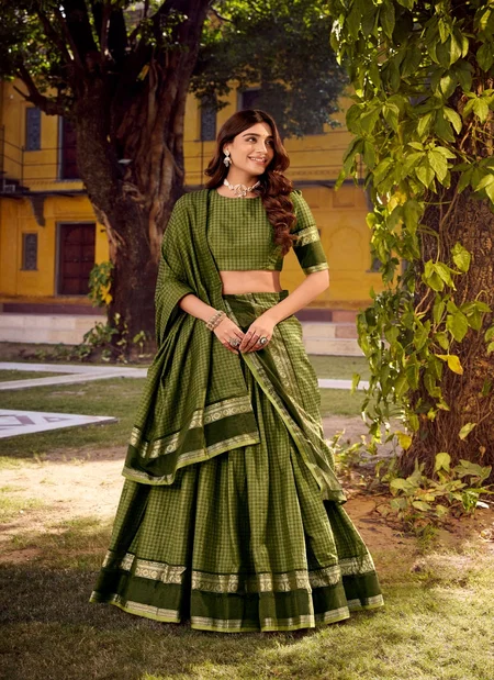Swasthika By LNB1900 Cotton Chex With Zari Weaving Work Lehenga With Blouse Dupatta Wholesale Suppliers In Mumbai
